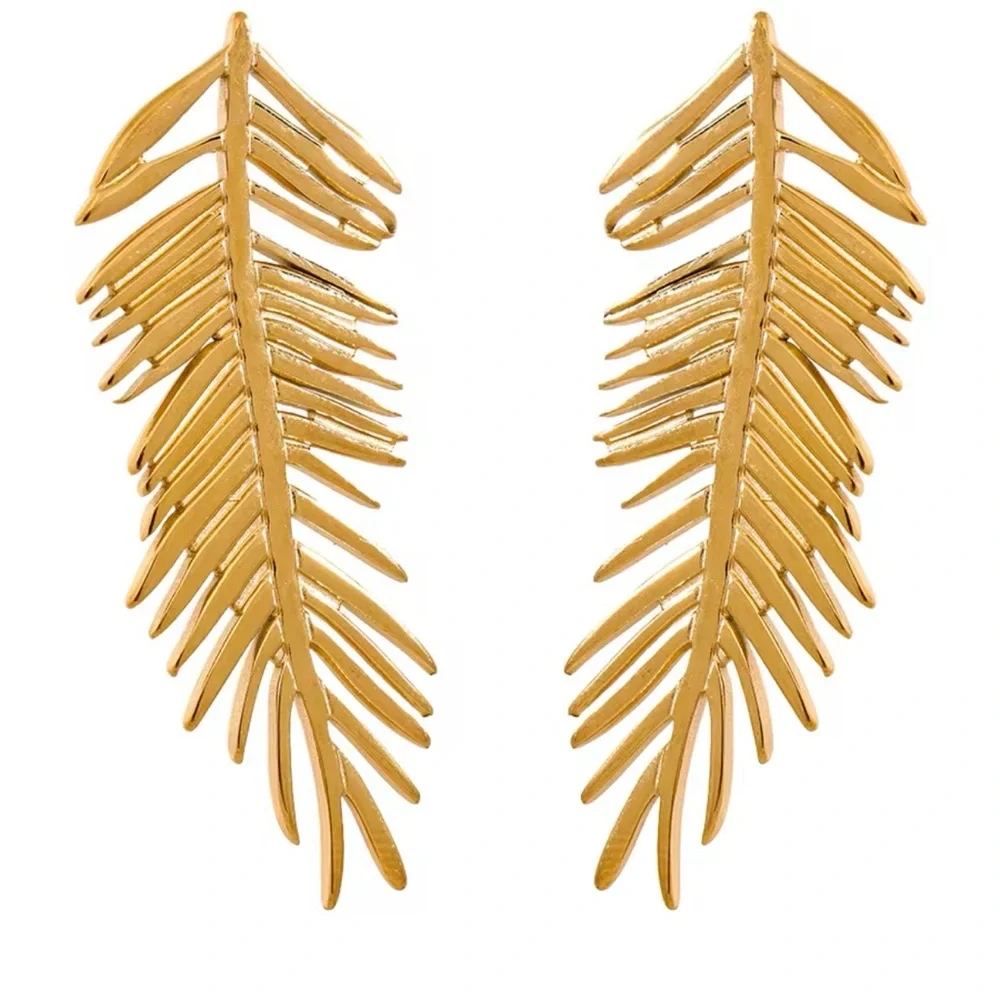 Long Leaves Stud Earrings - Picture 3 of 4